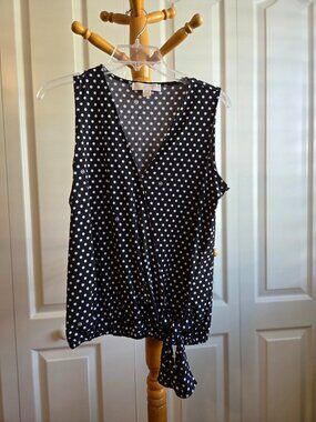 Michael Michael Kors Women's black polka-dot Logo Faux Wrap Sleeveless Top